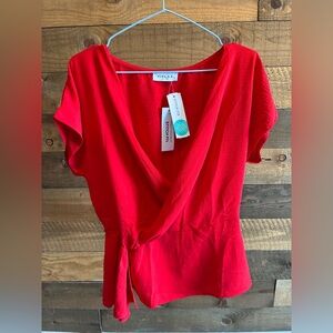 Gilli Red V-Neck Wrap Blouse